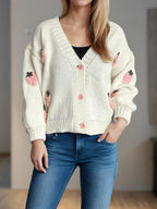 Damen Strickjacke mit verspielten Obstapplikationen R&B