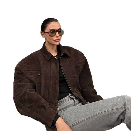 Damen Kunstlederjacke im modischen Cropped-Stil R&B