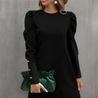 Damen Puffärmel Minikleid mit elegantem Rundhalsausschnitt R&B
