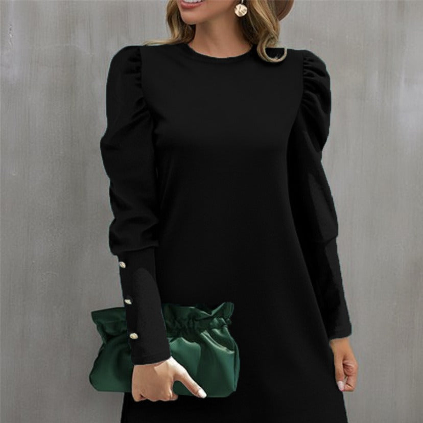 Damen Puffärmel Minikleid mit elegantem Rundhalsausschnitt R&B
