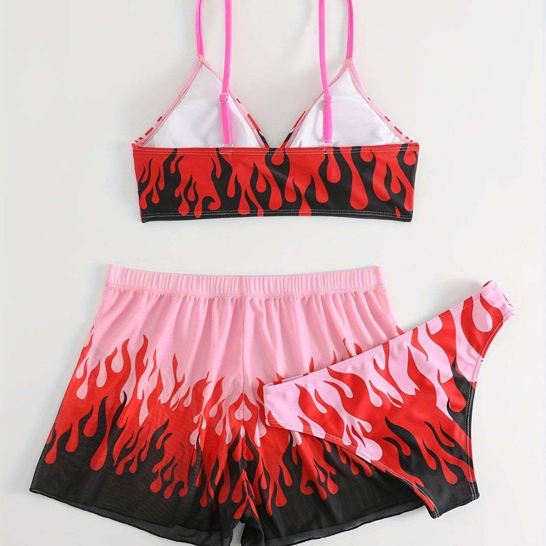 Damen Triangel-Bikini mit aufregendem Flammenmuster R&B