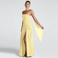 Damen Elegantes Maxikleid mit schulterfreier Silhouette und raffiniertem Schlitz R&B