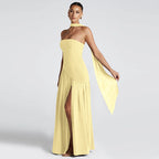 Damen Elegantes Maxikleid mit schulterfreier Silhouette und raffiniertem Schlitz R&B