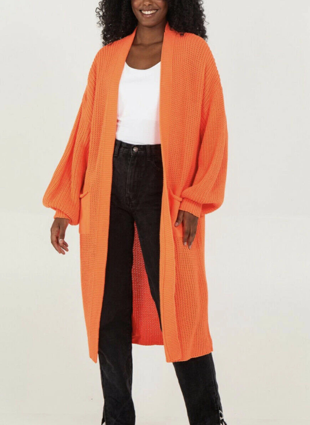 Damen Langer Strickcardigan mit luftigen Ärmeln und offenen Fronten R&B