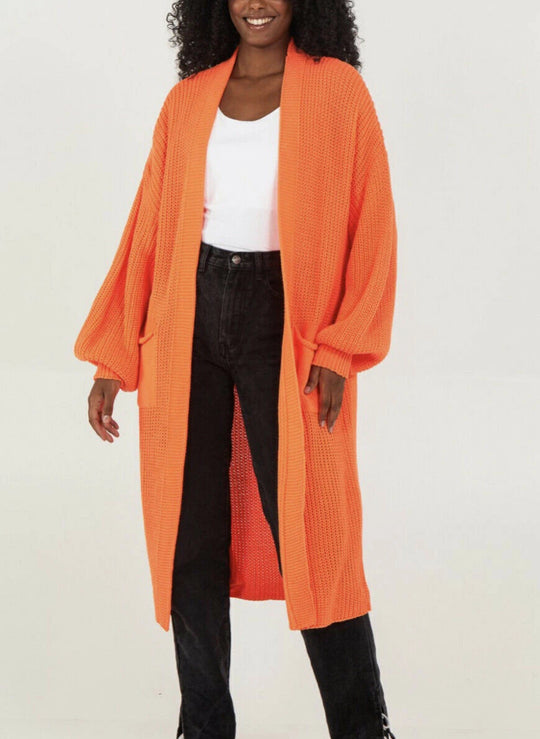 Damen Langer Strickcardigan mit luftigen Ärmeln und offenen Fronten R&B