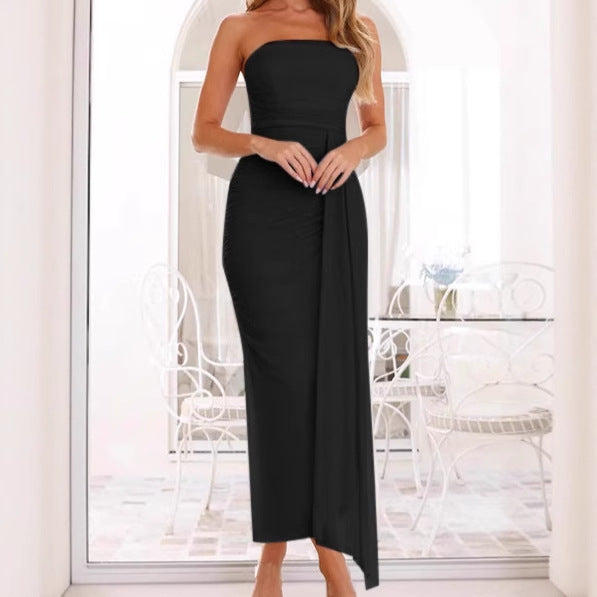 Damen Elegantes Träger-Maxikleid mit raffinierten Drapierungsdetails und seitlichem Schlitz R&B