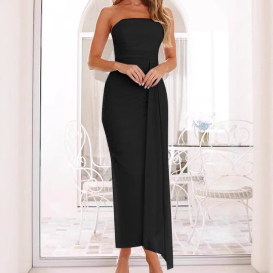 Damen Elegantes Träger-Maxikleid mit raffinierten Drapierungsdetails und seitlichem Schlitz R&B