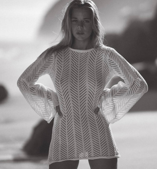 Damen Stricktop mit elegantem Netzdesign und weiten Ärmeln R&B