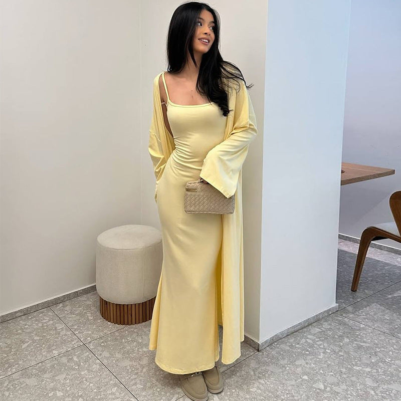 Damen Langes Etuikleid mit offenem Kimono R&B
