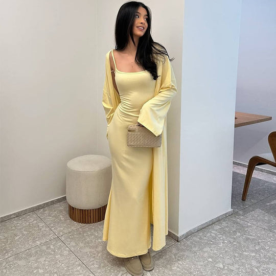 Damen Langes Etuikleid mit offenem Kimono R&B
