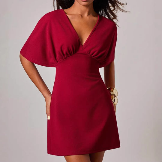 Damen figurbetontes Cocktailkleid mit tiefem V-Ausschnitt und Hüftakzent R&B