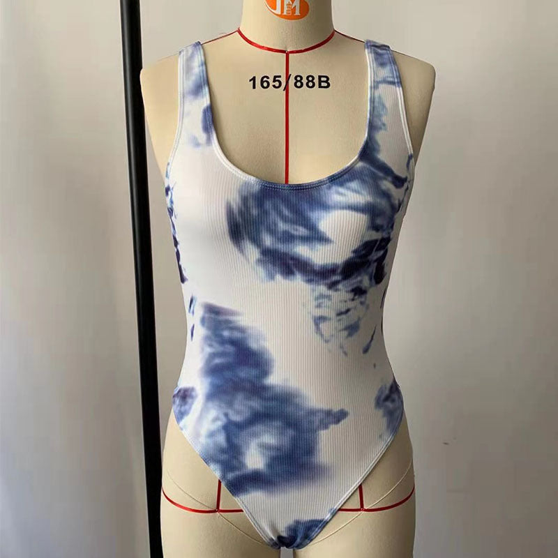 Damen Hochgeschnittener Badeanzug mit trendigem Tie-Dye-Design R&B