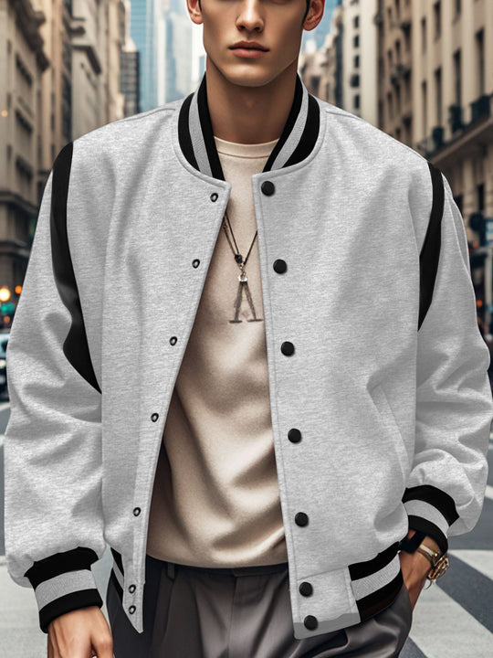 Herren nan leichte Collegejacke im Varsity-Look mit Druckknopfverschluss Rippbündchen und Kontrast-Schulterbesatz R&B
