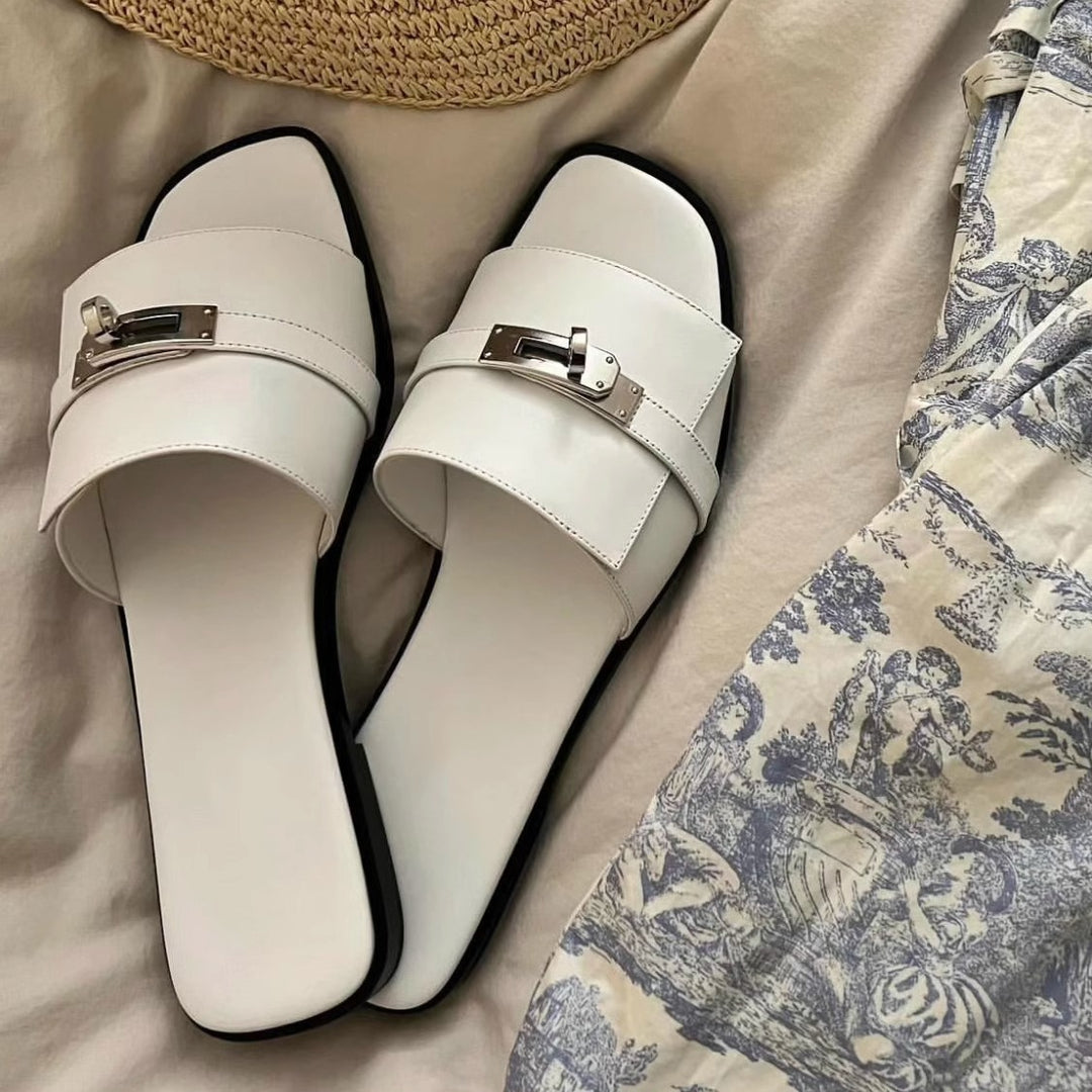 Damen Elegante Pantoletten mit dekorativen Riemen und komfortablem Fußbett R&B