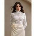 Damen Spitzenoberteil mit hohem Kragen und filigranem Blumendesign R&B