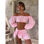Damen Off-Shoulder Top und Rock Set R&B
