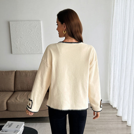 Damen modischer Cardigan mit kontrastierendem Abschluss R&B