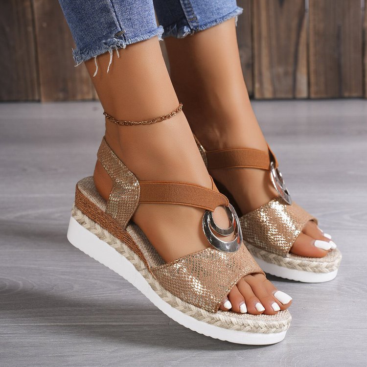 Damen Wedge-Sandalen mit modernen Riemendesign und elegantem Zierelement R&B