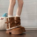 Damen kuschelige Winterstiefel mit modischer Schnallenverzierung R&B