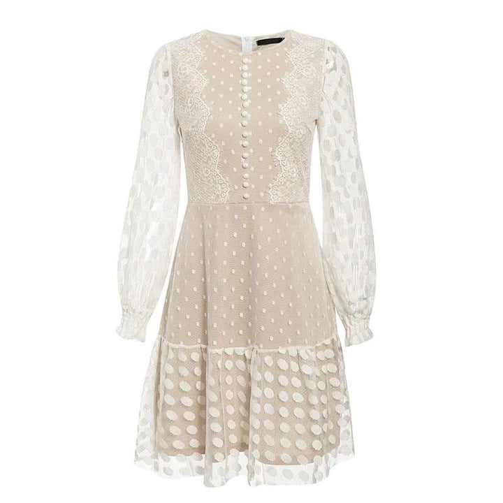 Damen luftiges Kleid mit transparenten Einsätzen und Rüschensaum R&B