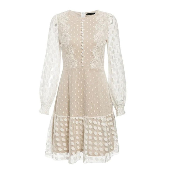 Damen luftiges Kleid mit transparenten Einsätzen und Rüschensaum R&B