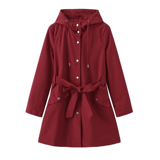 Damen modische Outdoorjacke mit Gürtel und Kapuze R&B