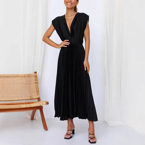 Damen Maxikleid mit Faltenwurf und tiefem V-Ausschnitt R&B