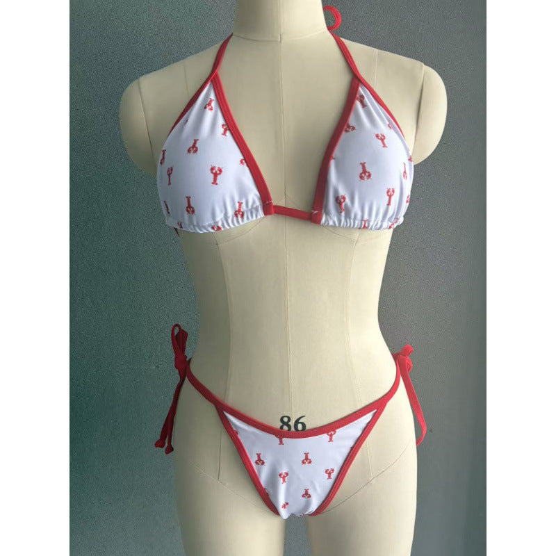 Damen Triangel-Bikini mit verspieltem Hummerdesign und verstellbaren Bändern R&B