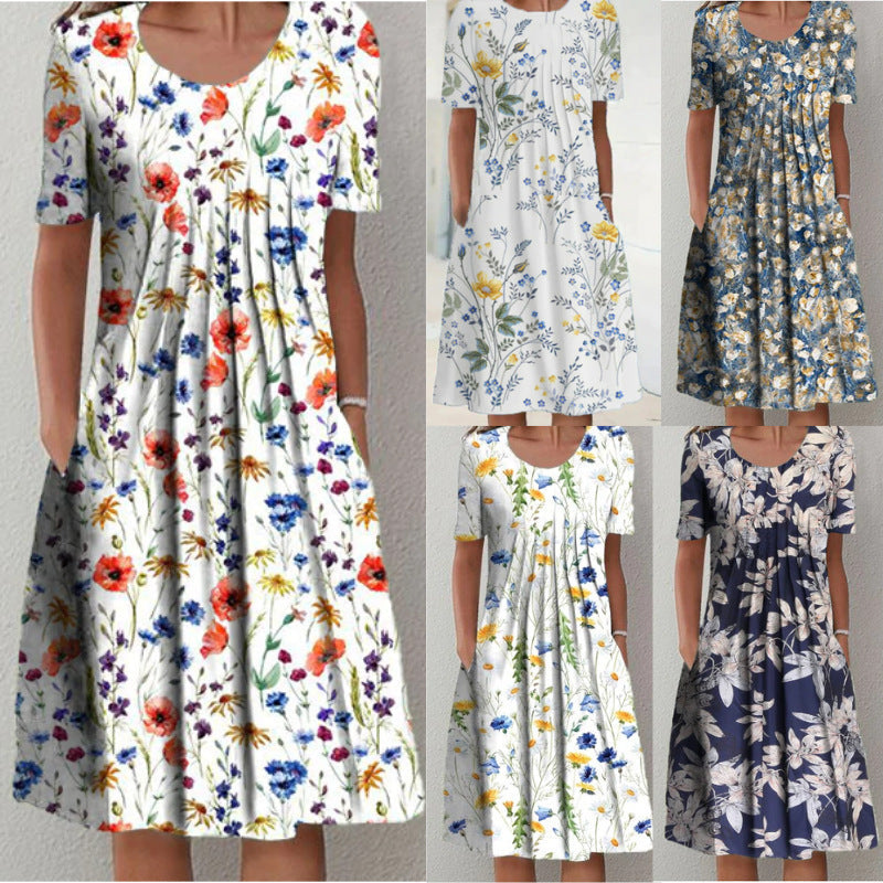 Damen Maxikleid mit floralem Design und weiten Ärmeln