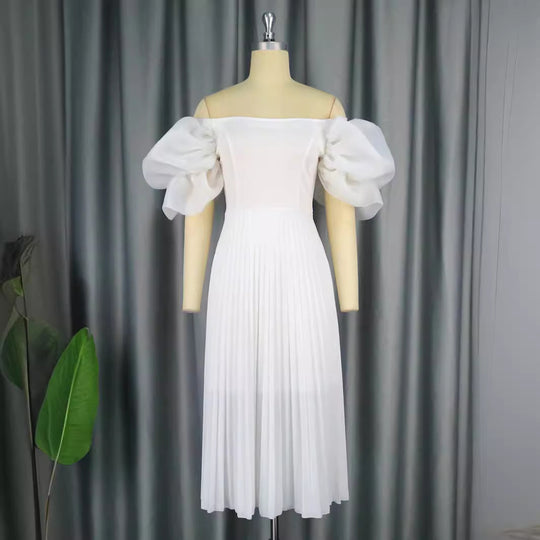 Damen Elegantes Kleid mit voluminösen Puffärmeln und schwingendem Rock R&B