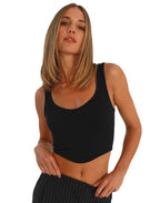 Damen Crop-Top mit feiner Rippstruktur und tiefem Rundhalsausschnitt R&B