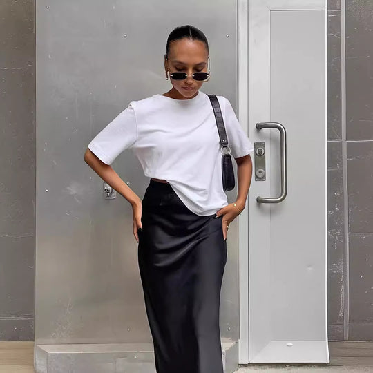Damen Eleganter Maxirock mit hohem Schnitt und fließendem Stoff R&B