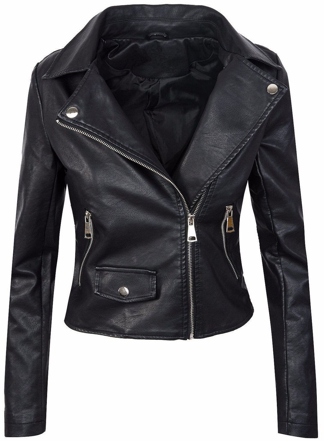 Damen Kunstleder Bikerjacke mit asymmetrischem Reißverschluss