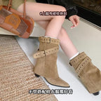 Damen Stiefeletten mit modischem Riemen und elegantem Blockabsatz