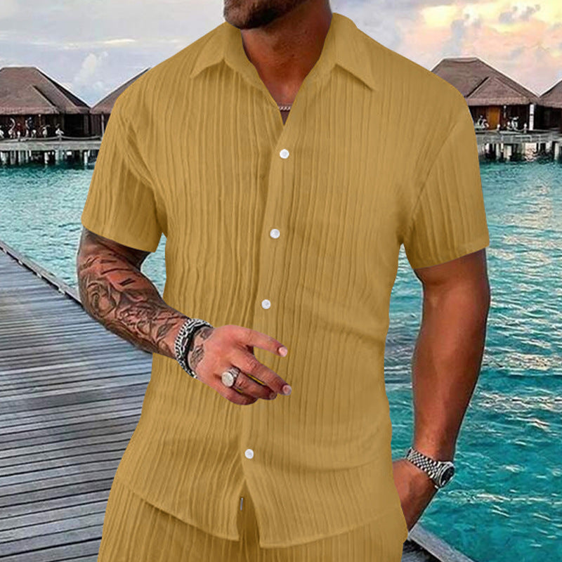 Herren Kurzarm-Hemd mit strukturiertem Design und modernen Knopfdetails R&B