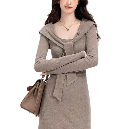 Damen tailliertes Kleid mit schickem Kordelzug und elegantem V-Ausschnitt