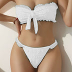 Damen Bandeau-Bikini mit modischen Rüschendetails und verstellbarem Knotendesign R&B