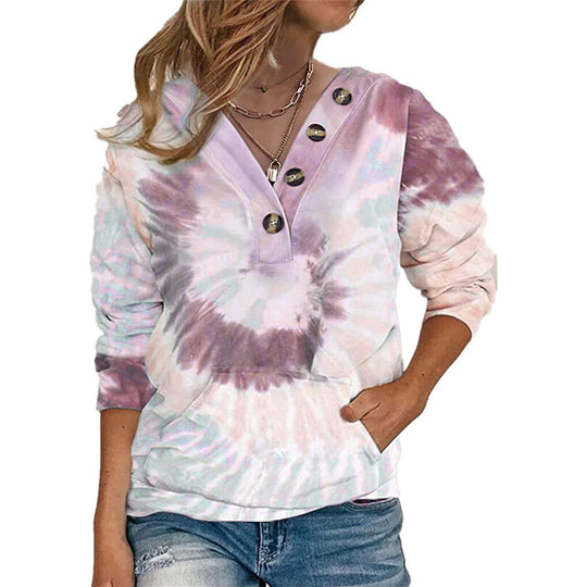 Damen lässiger Pullover mit Knopfdetails und modernem Batikmuster R&B