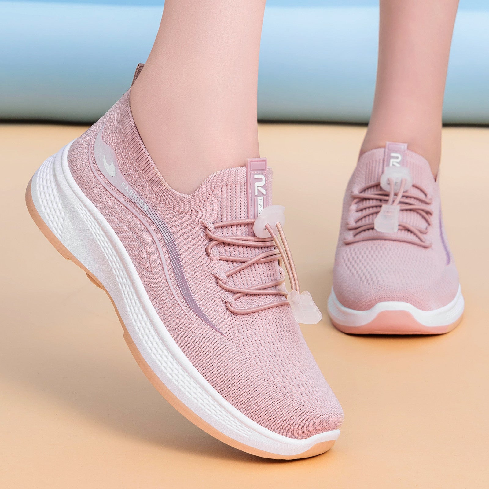 Damen Sportliche Freizeit-Sneaker mit elastischem Schnellschnürsystem und atmungsaktivem Obermaterial R&B