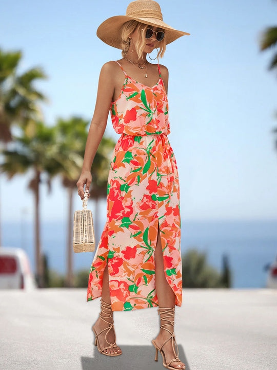 Damen Maxikleid mit floralem Design und elastischem Taillenbund R&B