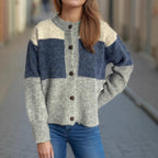 Damen Strickjacke mit knöpfbarem Design und modernen Farbschnitten R&B