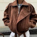 Damen modische Wildlederjacke im oversized Schnitt mit edlen Details R&B