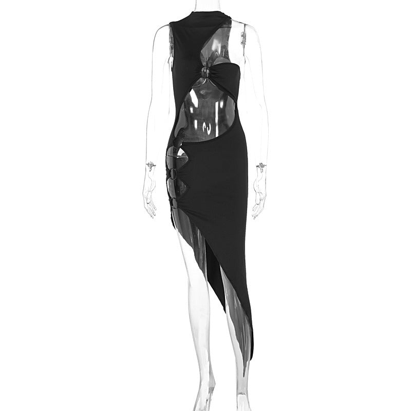 Damen figurbetontes asymmetrisches Kleid mit raffinierten Cut-Outs und modischen Details R&B
