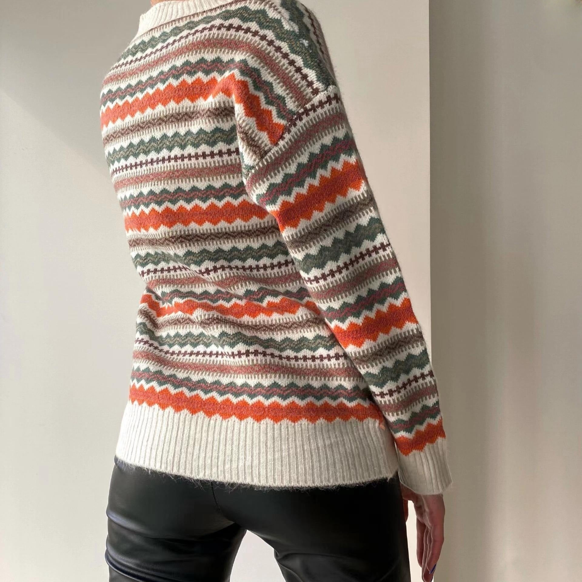 Damen lässiger Strickcardigan mit buntem Muster und Knopfleiste R&B