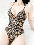Damen Einteiler-Badeanzug mit modischem Leopardenmuster R&B