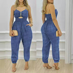 Damen modischer Jumpsuit mit schulterfreien Trägern und cut-out Details R&B
