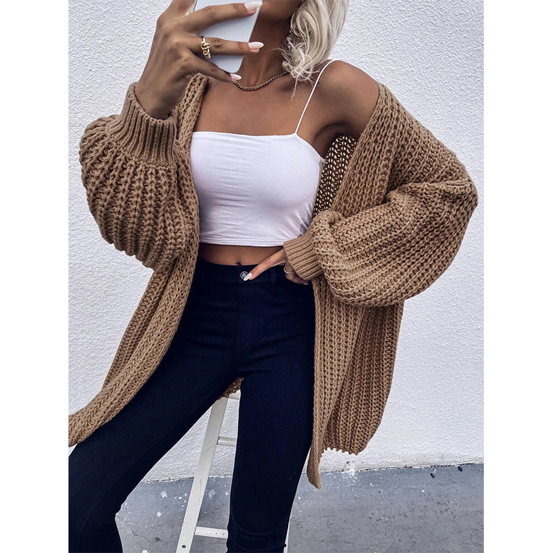 Damen Grobstrickcardigan mit voluminösen Ärmeln und offener Schnittführung R&B