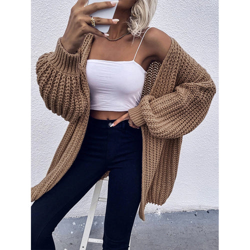 Damen Grobstrickcardigan mit voluminösen Ärmeln und offener Schnittführung R&B