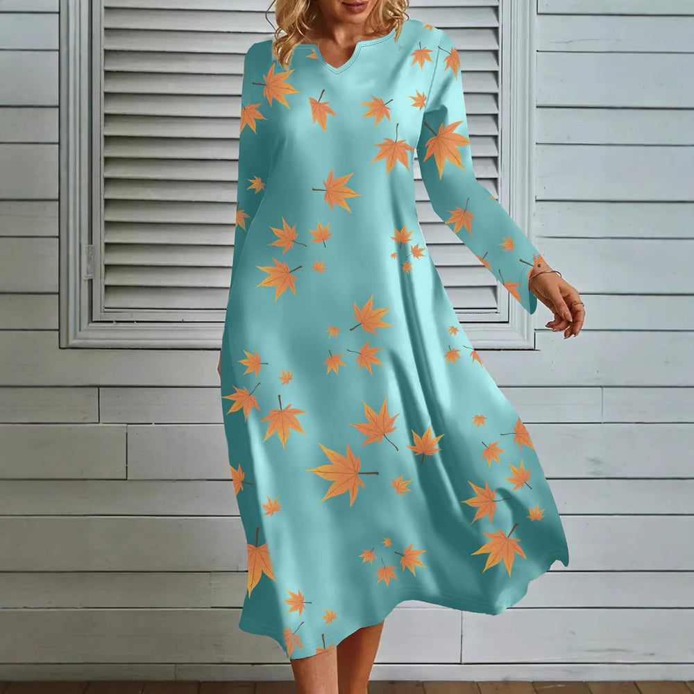 Damen Maxikleid mit auffälligem Laubdesign R&B