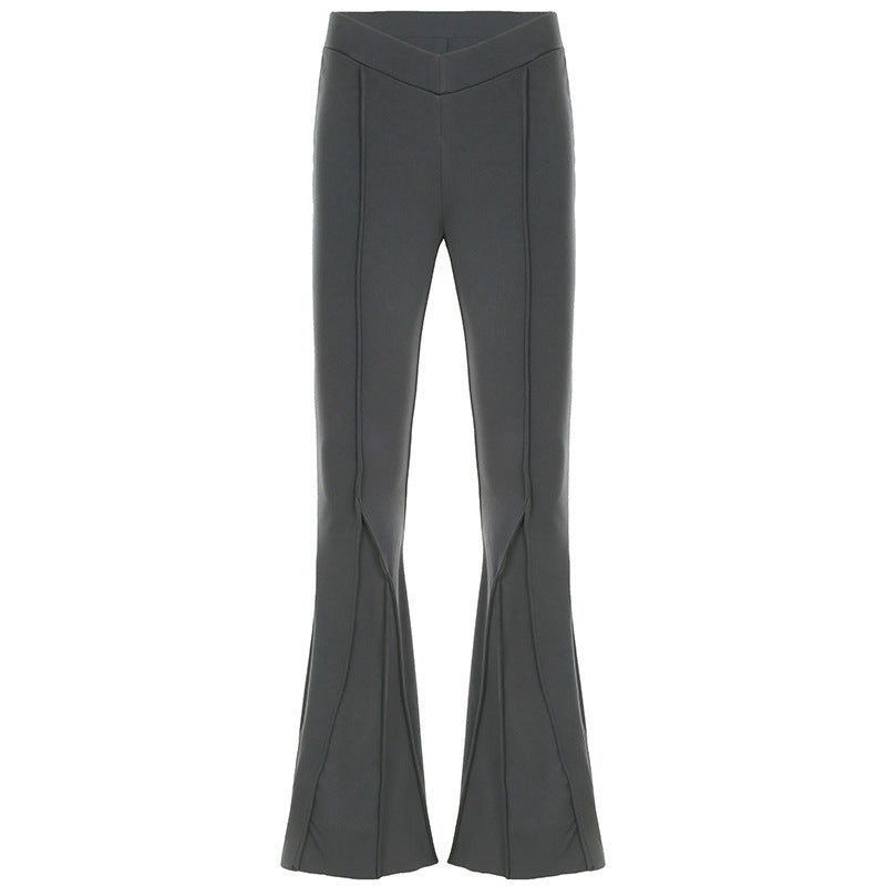 Damen Flared Hose mit V-Ausschnitt und dekorativem Nahtdesign R&B